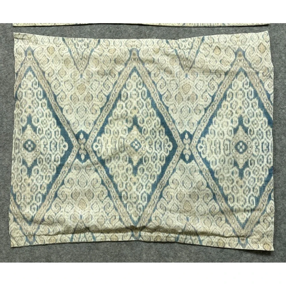 2 West Elm Peyton Ikat Standard Shams Marina Blue Tan Beige Cotton Boho Pillow
